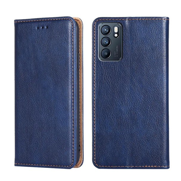 OPPO Reno6 5G Gloss Oil Solid Color Magnetic Leather Phone Case(Blue)