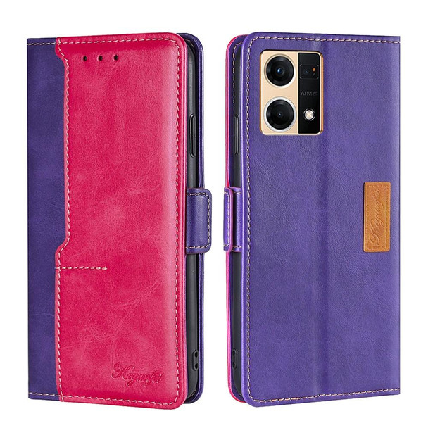 OPPO Reno7 4G/F21 Pro 4G Contrast Color Side Buckle Leather Phone Case(Purple + Rose Red)