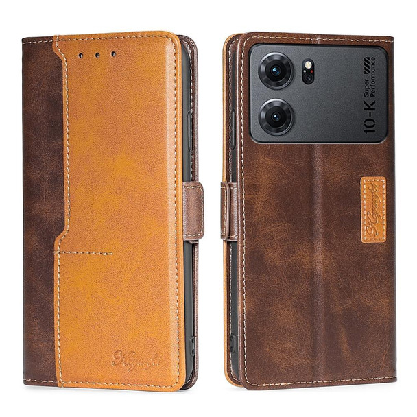 OPPO K10 5G Contrast Color Side Buckle Leather Phone Case(Dark Brown + Gold)