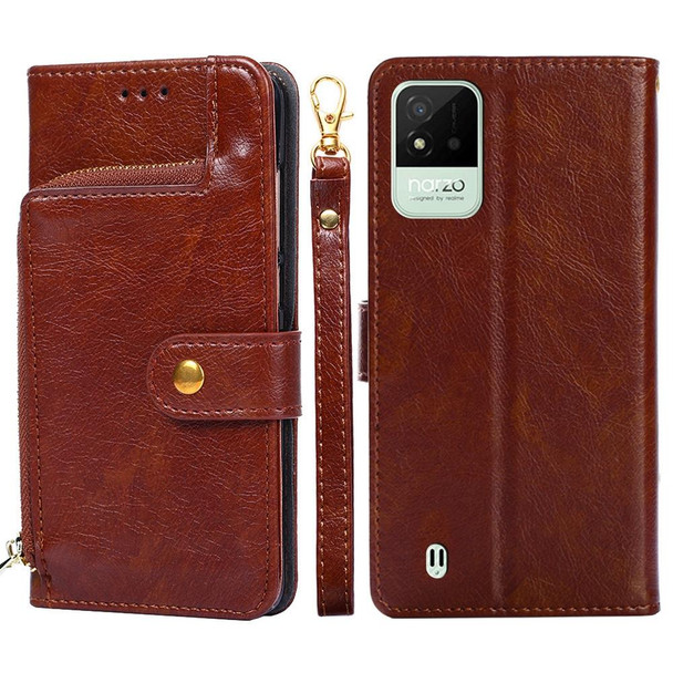 OPPO Realme Narzo 50i Zipper Bag Leather Phone Case(Brown)