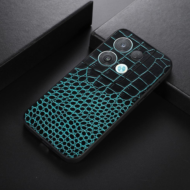 OPPO Reno8 Pro 5G China Crocodile Top Layer Cowhide Leather Phone Case(Cyan Blue)