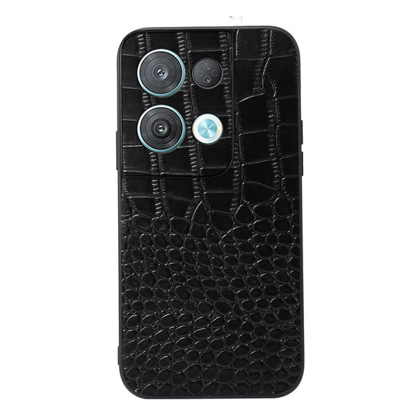 OPPO Reno8 Crocodile Top Layer Cowhide Leather Phone Case(Black)