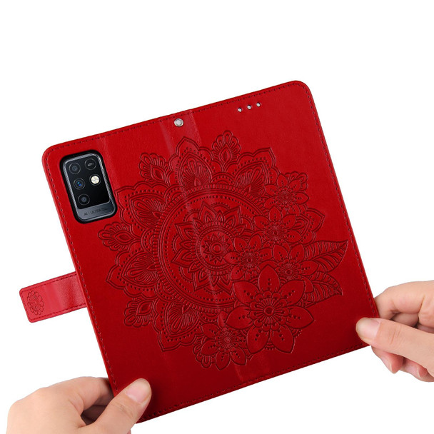 Infinix Note 10 7-petal Flowers Embossing Pattern Horizontal Flip PU Leather Case with Holder & Card Slots & Wallet & Photo Frame(Red)