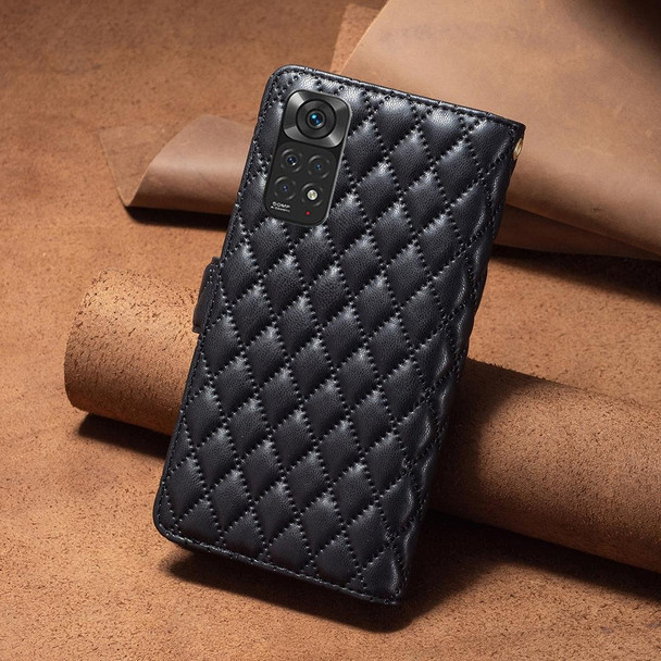 Xiaomi Redmi Note 11 / 11S Global Diamond Lattice Zipper Wallet Leather Flip Phone Case(Black)