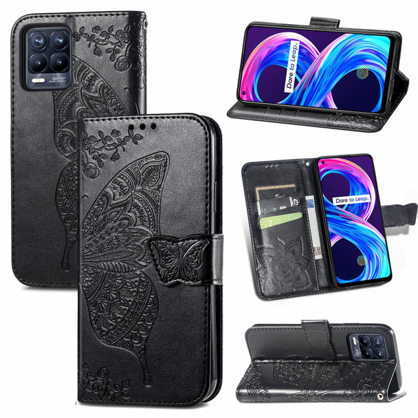 OPPO Realme 8 / 8 Pro Butterfly Love Flowers Embossed Horizontal Flip Leather Case with Holder & Card Slots & Wallet & Lanyard(Black)