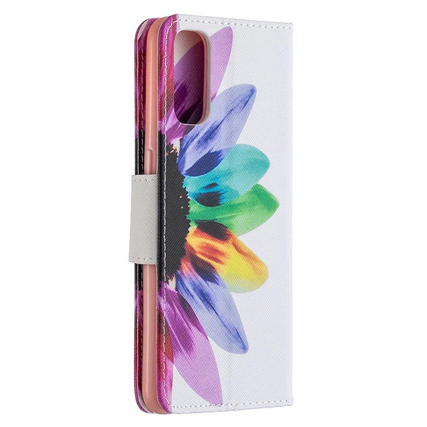 OPPO Reno4 5G Colored Drawing Pattern Horizontal Flip Leather Case with Holder & Card Slots & Wallet(Sun Flower)