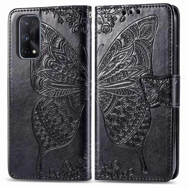OPPO Realme X7 Pro Butterfly Love Flower Embossed Horizontal Flip Leather Case with Bracket / Card Slot / Wallet / Lanyard(Black)