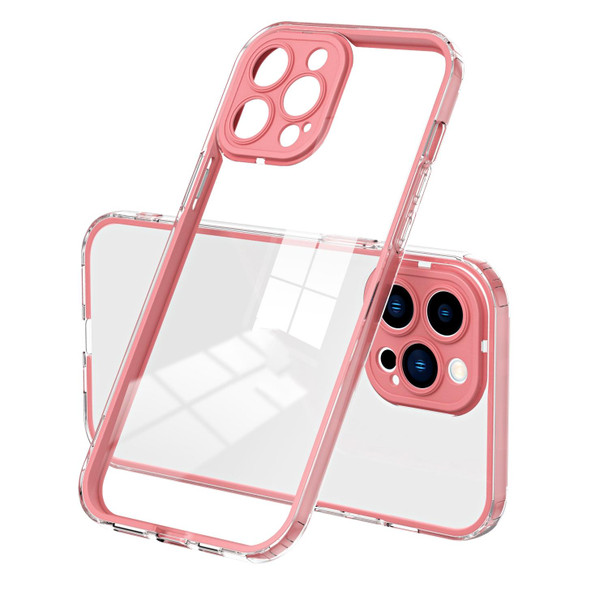 3 in 1 Clear TPU Color PC Frame Phone Case - iPhone 11 Pro Max(Pink)