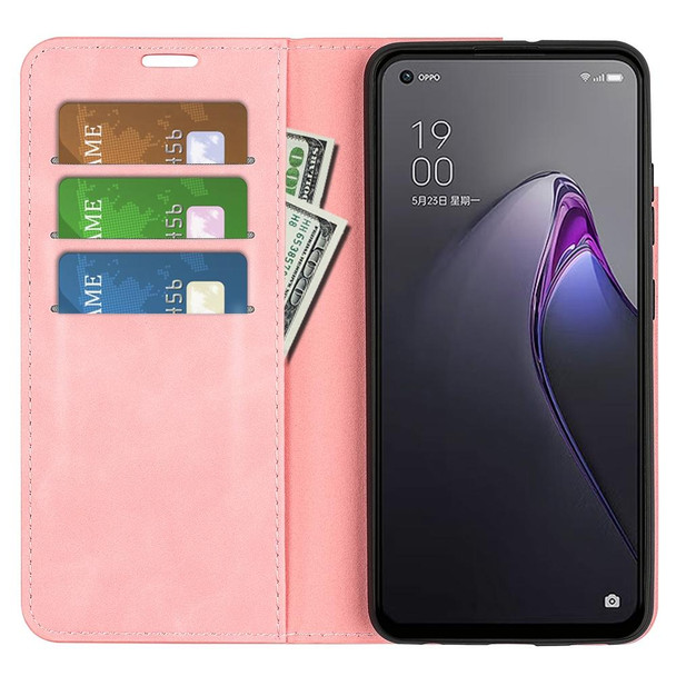 OPPO Reno8 Retro-skin Magnetic Suction Leather Phone Case(Pink)