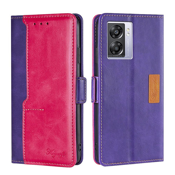 OPPO A57 5G 2022/Realme Q5i Contrast Color Side Buckle Leather Phone Case(Purple + Rose Red)
