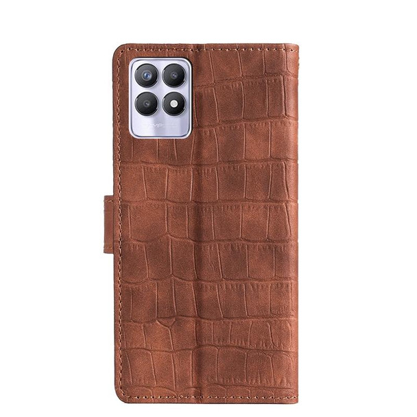 OPPO Realme 8i Skin Feel Crocodile Magnetic Clasp Leather Phone Case(Brown)