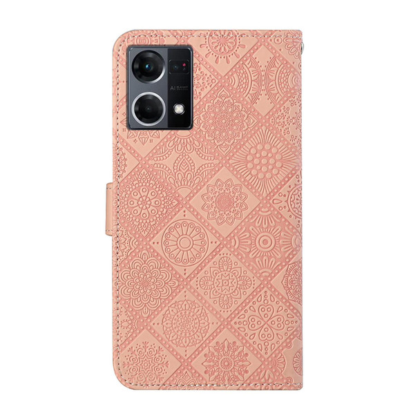 OPPO Reno7 Ethnic Style Embossed Pattern Leather Phone Case(Pink)