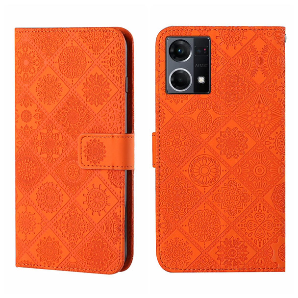 OPPO Reno7 Ethnic Style Embossed Pattern Leather Phone Case(Orange)