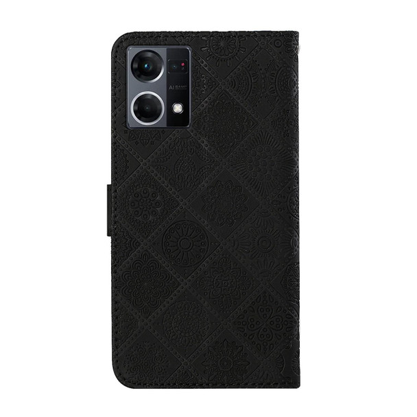OPPO Reno7 Ethnic Style Embossed Pattern Leather Phone Case(Black)