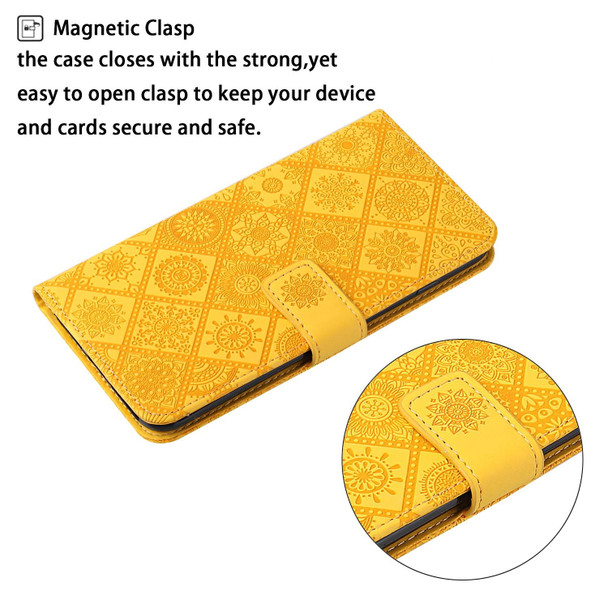 OPPO Reno7 Ethnic Style Embossed Pattern Leather Phone Case(Yellow)