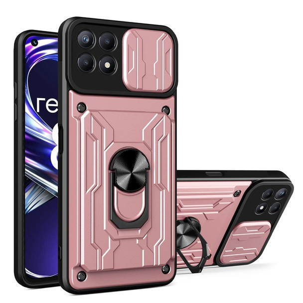 OPPO Realme 8i Sliding Camshield TPU+PC Phone Case with Card Slot(Rose Gold)