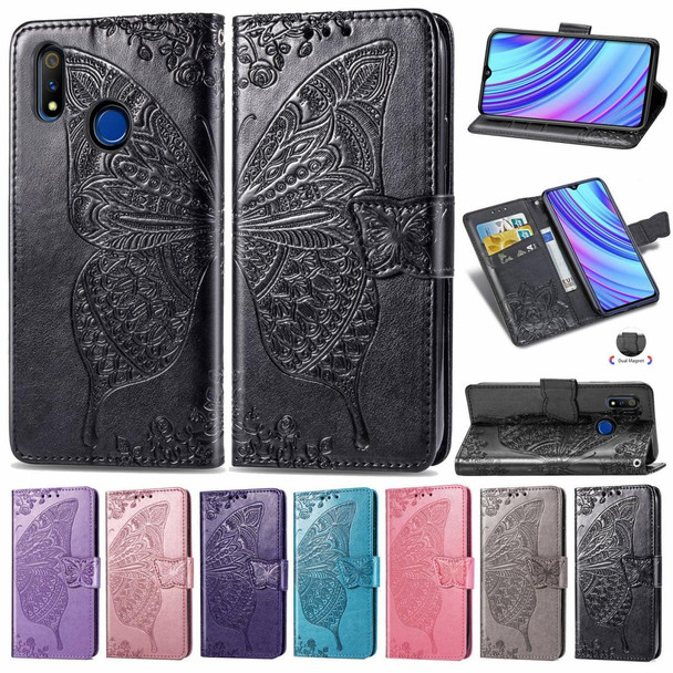 OPPO Realme 3 Butterfly Love Flower Embossed Horizontal Flip Leather Case with Bracket / Card Slot / Wallet / Lanyard(Gray)