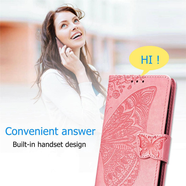 OPPO Reno A Butterfly Love Flower Embossed Horizontal Flip Leather Case with Bracket Lanyard Card Slot Wallet(Rose Gold)