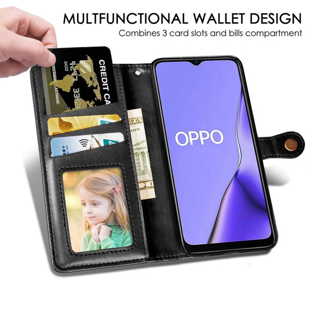 OPPO A5 2020 / A9 2020 Retro Solid Color Leather Buckle Phone Case with Lanyard & Photo Frame & Card Slot & Wallet & Stand Function(Blue)