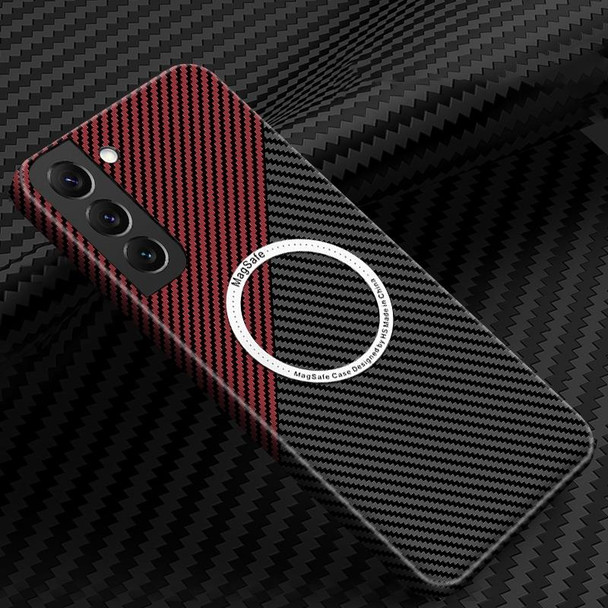 Samsung Galaxy S21 5G Carbon Fiber Texture MagSafe Magnetic Phone Case(Black Red)