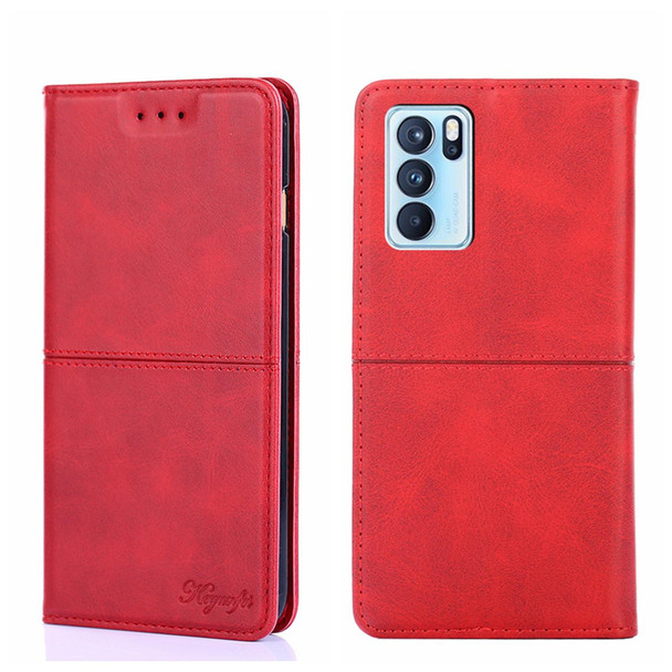 OPPO Reno6 Pro Cow Texture Magnetic Horizontal Flip Leather Phone Case(Red)