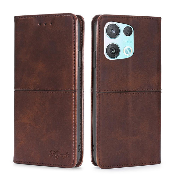 OPPO Reno8 Pro 5G Cow Texture Magnetic Horizontal Flip Leather Phone Case(Dark Brown)