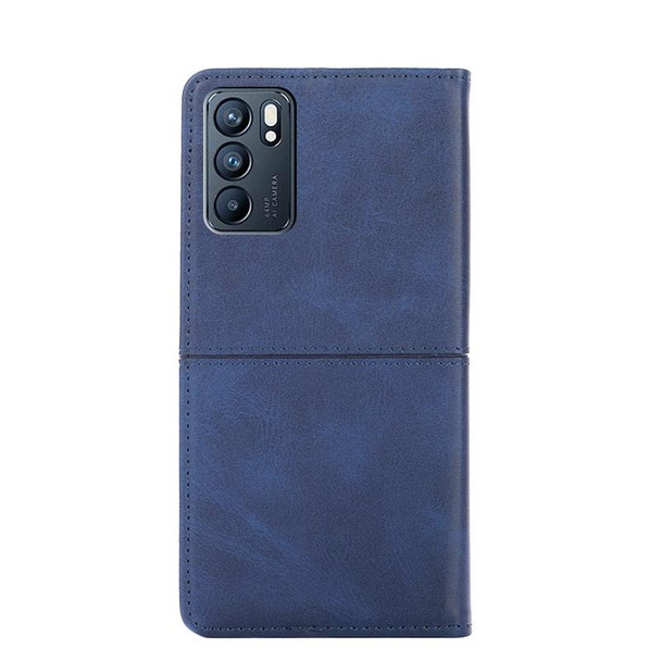 OPPO Reno6 5G Cow Texture Magnetic Horizontal Flip Leather Phone Case(Blue)