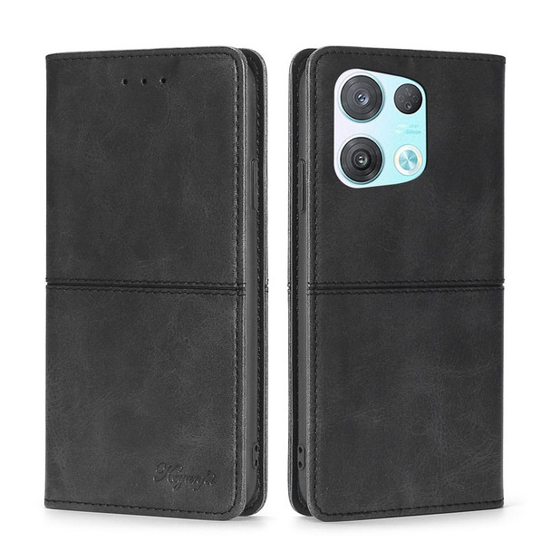 OPPO Reno8 Pro 5G Cow Texture Magnetic Horizontal Flip Leather Phone Case(Black)