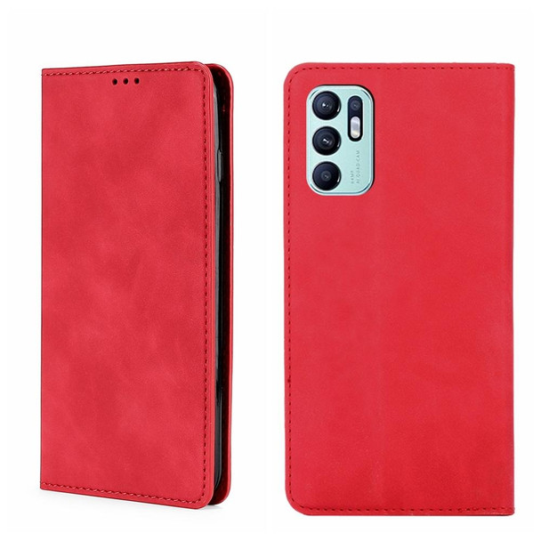 OPPO Reno6 4G Skin Feel Magnetic Horizontal Flip Leather Phone Case(Red)