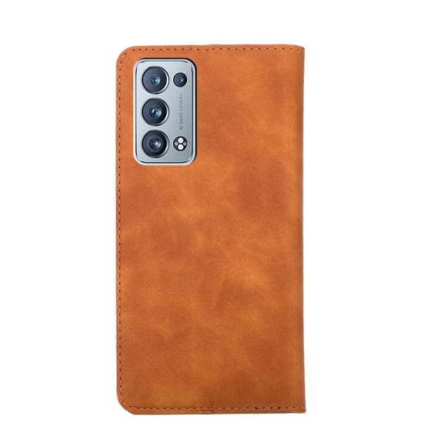 OPPO Reno6 Pro+ 5G Skin Feel Magnetic Horizontal Flip Leather Phone Case(Light Brown)