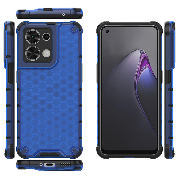 OPPO Reno8 Shockproof Honeycomb PC + TPU Phone Case(Blue)