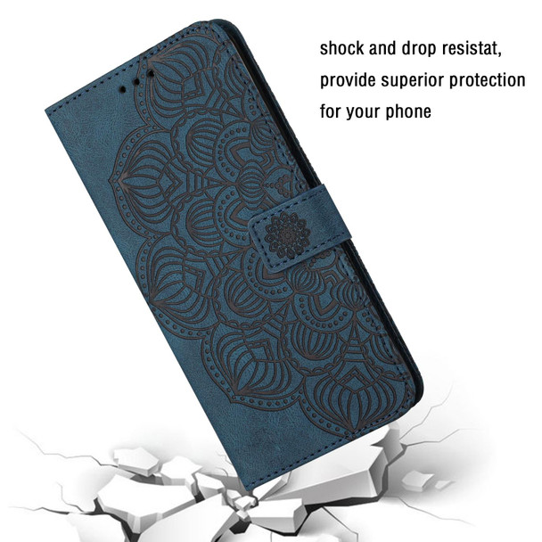 OPPO Reno7 5G Mandala Embossed Flip Leather Phone Case(Blue)