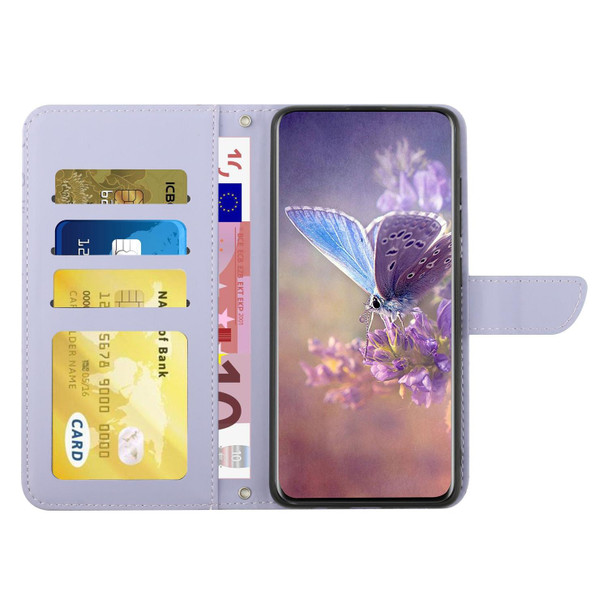 OPPO Reno7 4G Skin Feel Butterfly Peony Embossed Leather Phone Case(Purple)