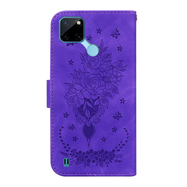 OPPO Realme C21Y Butterfly Rose Embossed Leather Phone Case(Purple)