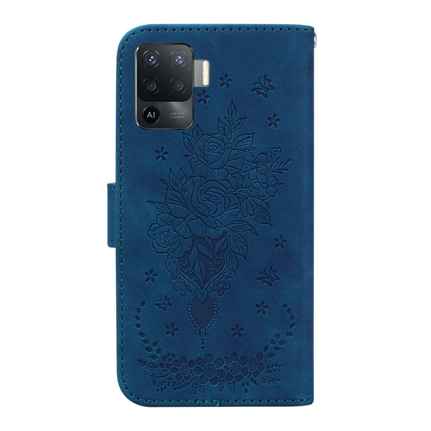 OPPO A94 4G / F19 Pro / Reno5 F Butterfly Rose Embossed Leather Phone Case(Blue)