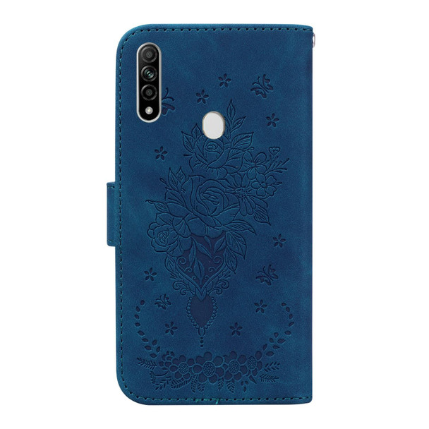OPPO A8 / A31 2020 Butterfly Rose Embossed Leather Phone Case(Blue)