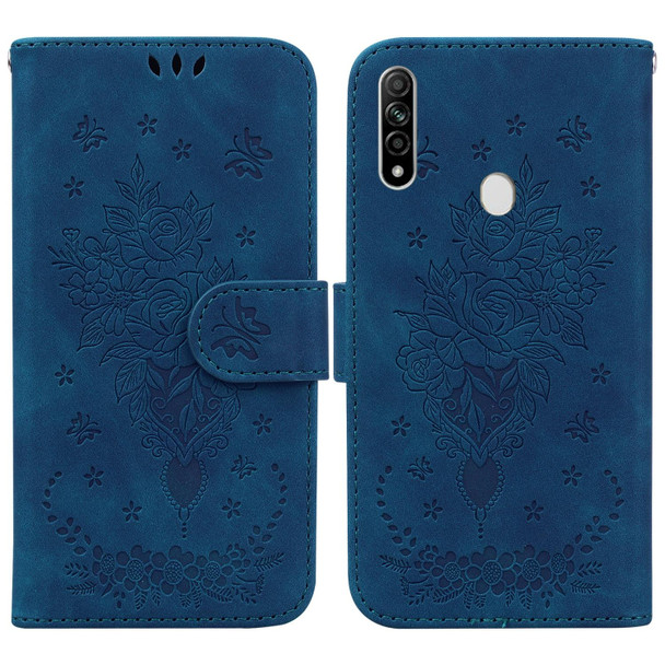 OPPO A8 / A31 2020 Butterfly Rose Embossed Leather Phone Case(Blue)