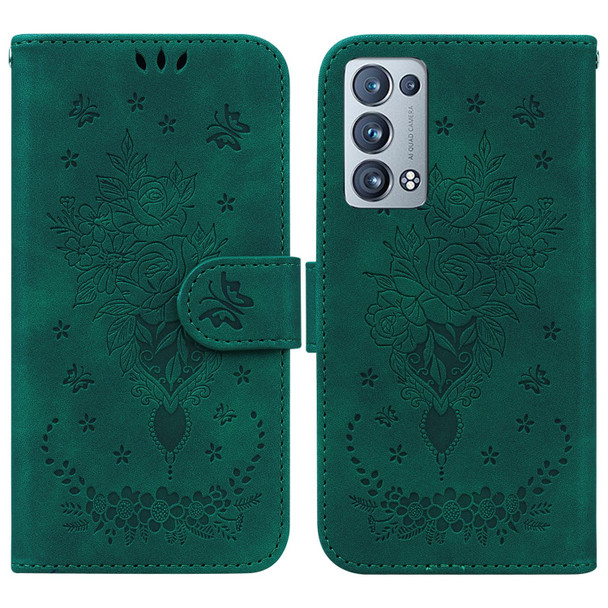 OPPO Reno6 Pro+ 5G Butterfly Rose Embossed Leather Phone Case(Green)