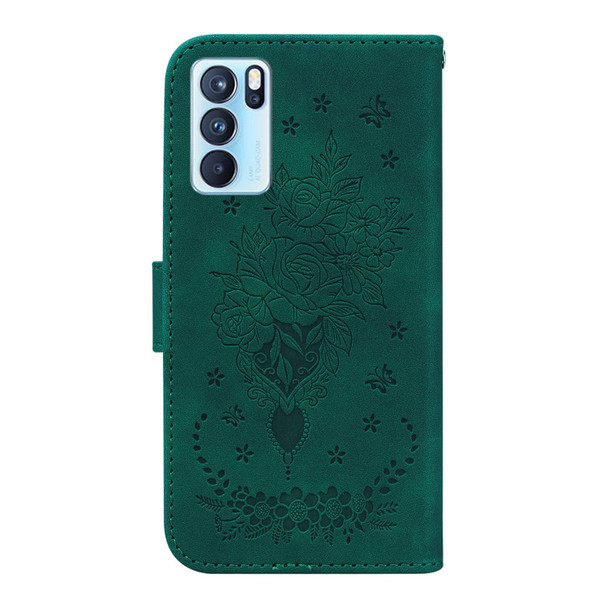 OPPO Reno6 Pro 5G Butterfly Rose Embossed Leather Phone Case(Green)