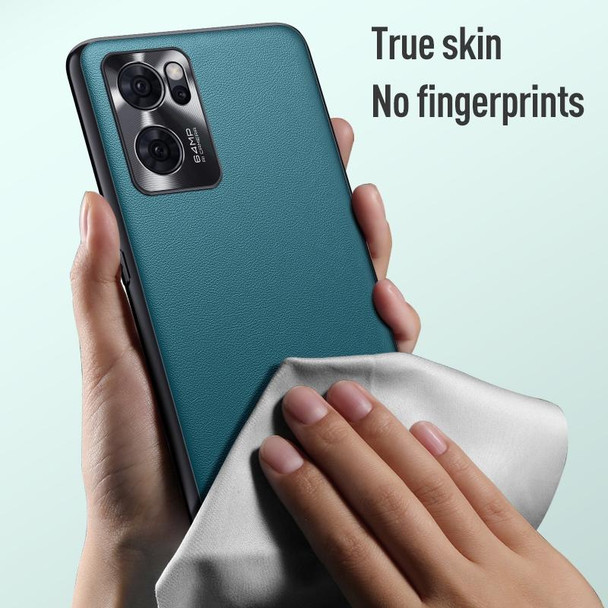 OPPO Reno7 Plain Skin Leather Phone Case(Cyan)