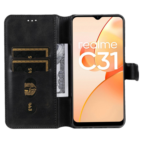 OPPO Realme C31 Classic Calf Texture Flip Leather Case(Black)