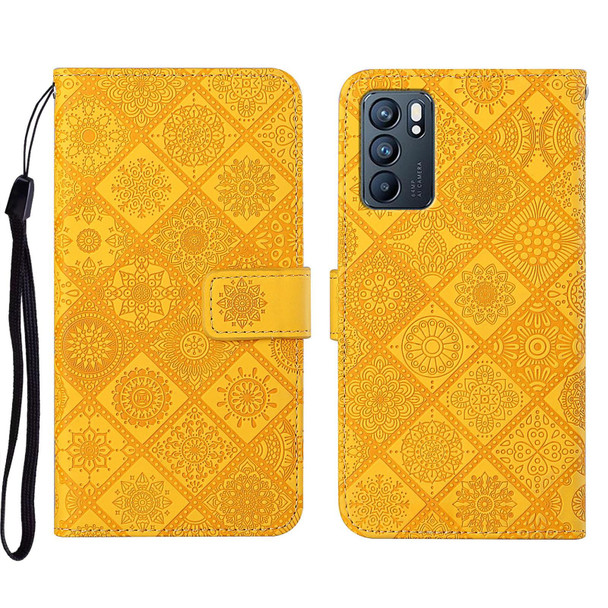 OPPO Reno6 5G Ethnic Style Embossed Pattern Leather Phone Case(Yellow)