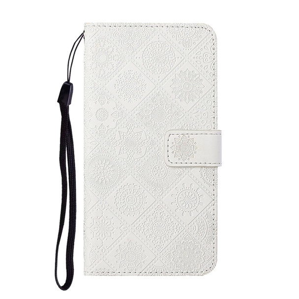 OPPO Reno5 5G Ethnic Style Embossed Pattern Leather Phone Case(White)