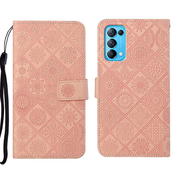 OPPO Reno5 5G Ethnic Style Embossed Pattern Leather Phone Case(Pink)