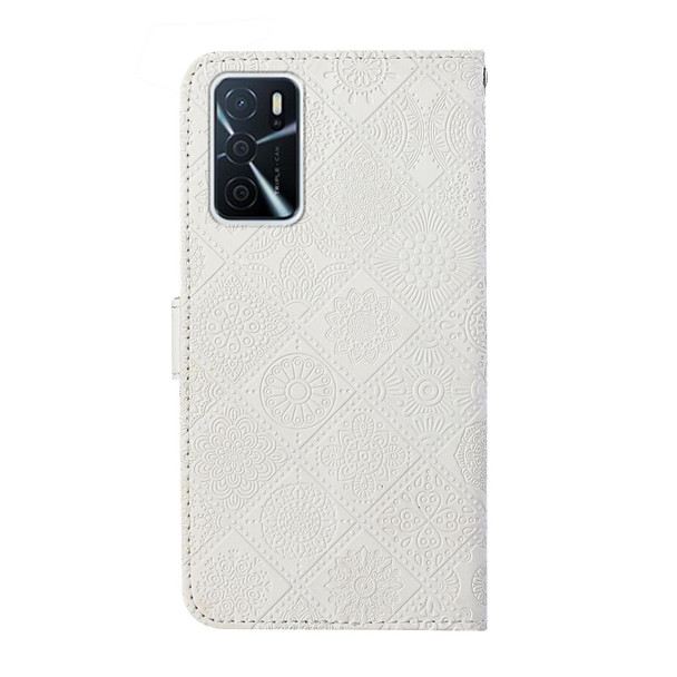 OPPO A16 Ethnic Style Embossed Pattern Leather Phone Case(White)