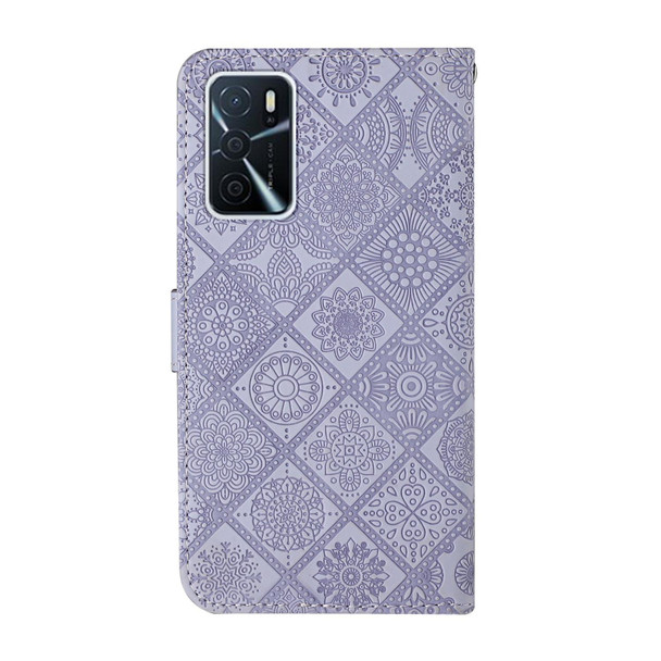 OPPO A16 Ethnic Style Embossed Pattern Leather Phone Case(Purple)