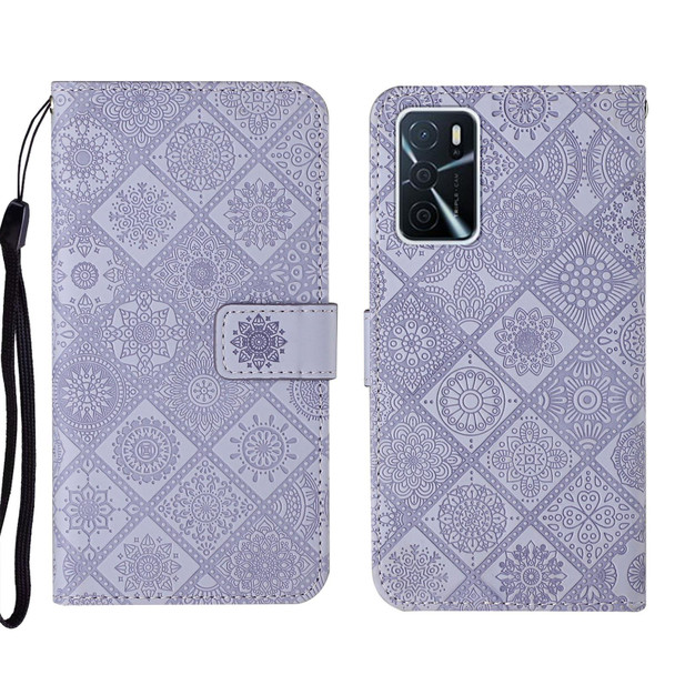 OPPO A16 Ethnic Style Embossed Pattern Leather Phone Case(Purple)