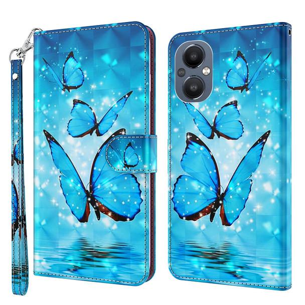 OnePlus Nord N20 5G / OPPO A96 5G 3D Painting Pattern Flip Leather Phone Case(Three Butterflies)