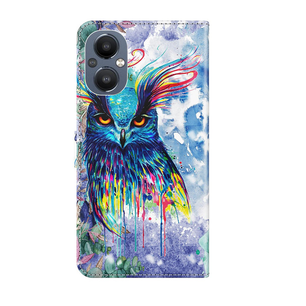 OnePlus Nord N20 5G / OPPO A96 5G 3D Painting Pattern Flip Leather Phone Case(Watercolor Owl)