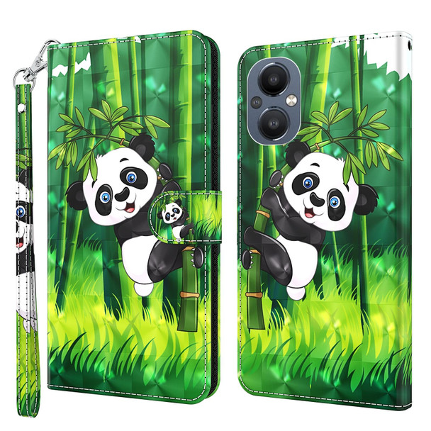 OnePlus Nord N20 5G / OPPO A96 5G 3D Painting Pattern Flip Leather Phone Case(Panda Bamboo)